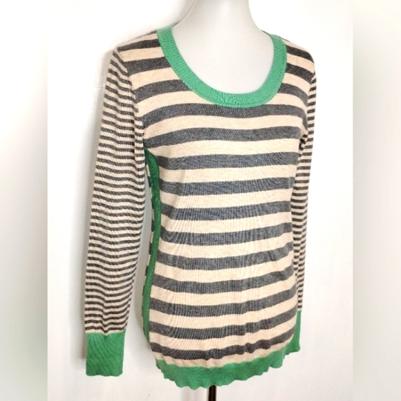 STRIPED OLIVE + OAK KNIT TOP - Picture 1 of 7